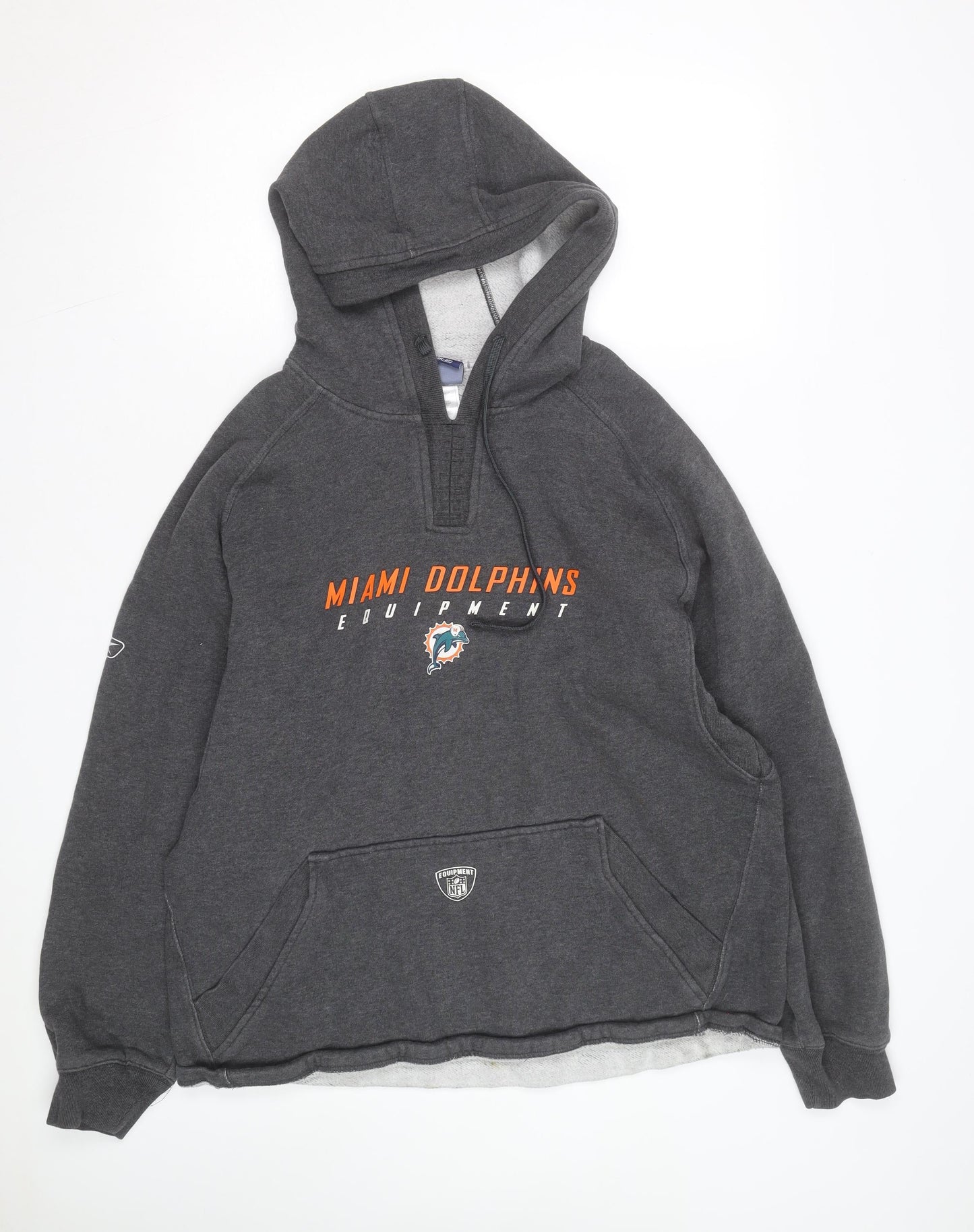 Reebok Men’s Grey Miami Dolphins Pullover Hoodie Size L Sports NFL