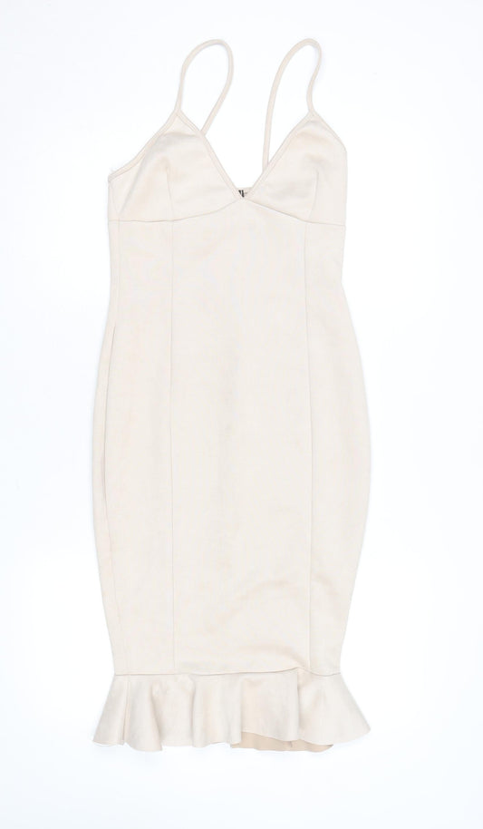 In The Style Women Beige Bodycon Knee Length Dress Size 8
