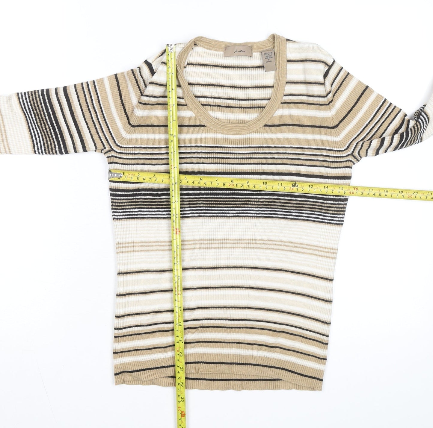 i.e. Women’s Beige Striped Scoop Neck 3/4 Sleeve Pullover Jumper Size S