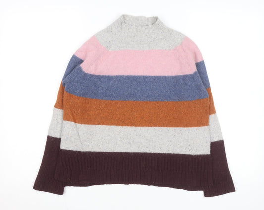 White Stuff Women's Multicoloured Striped Wool Blend Mock Neck Jumper UK 10