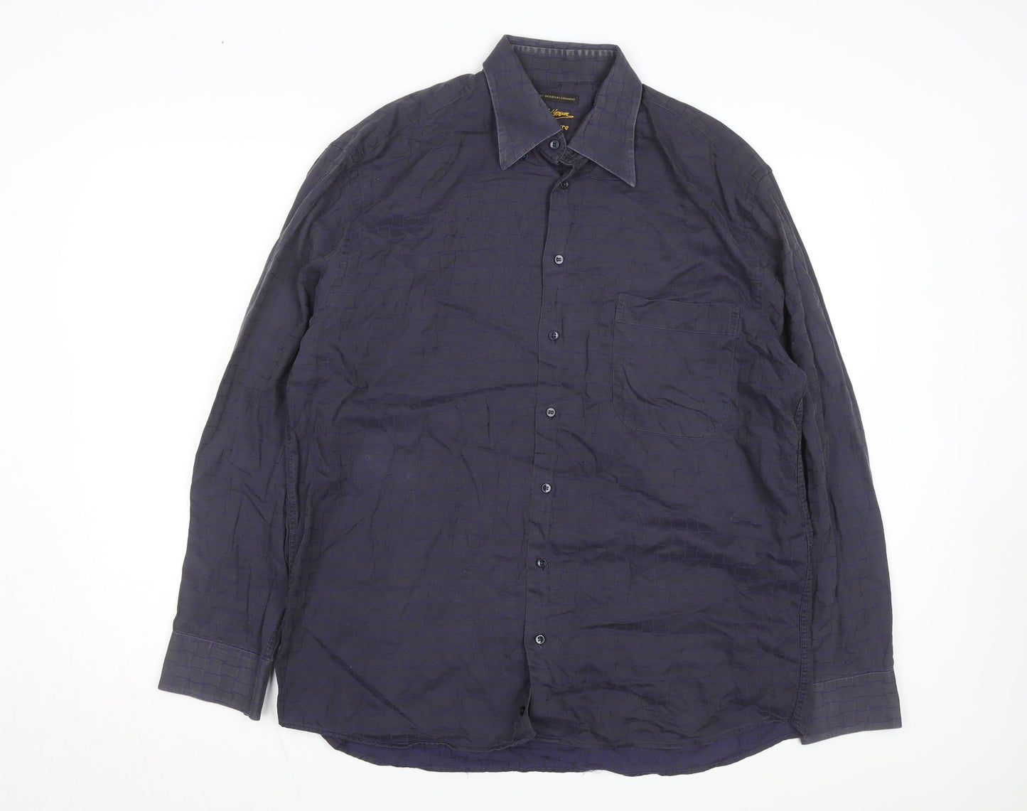 Jack Lipson Signature Men's Blue Geometric Cotton Long Sleeve Shirt L