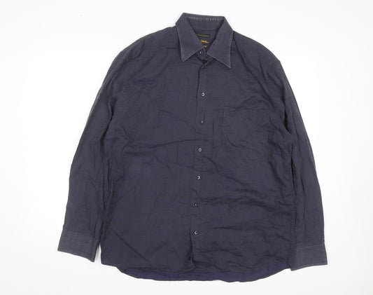 Jack Lipson Signature Men's Blue Geometric Cotton Long Sleeve Shirt L