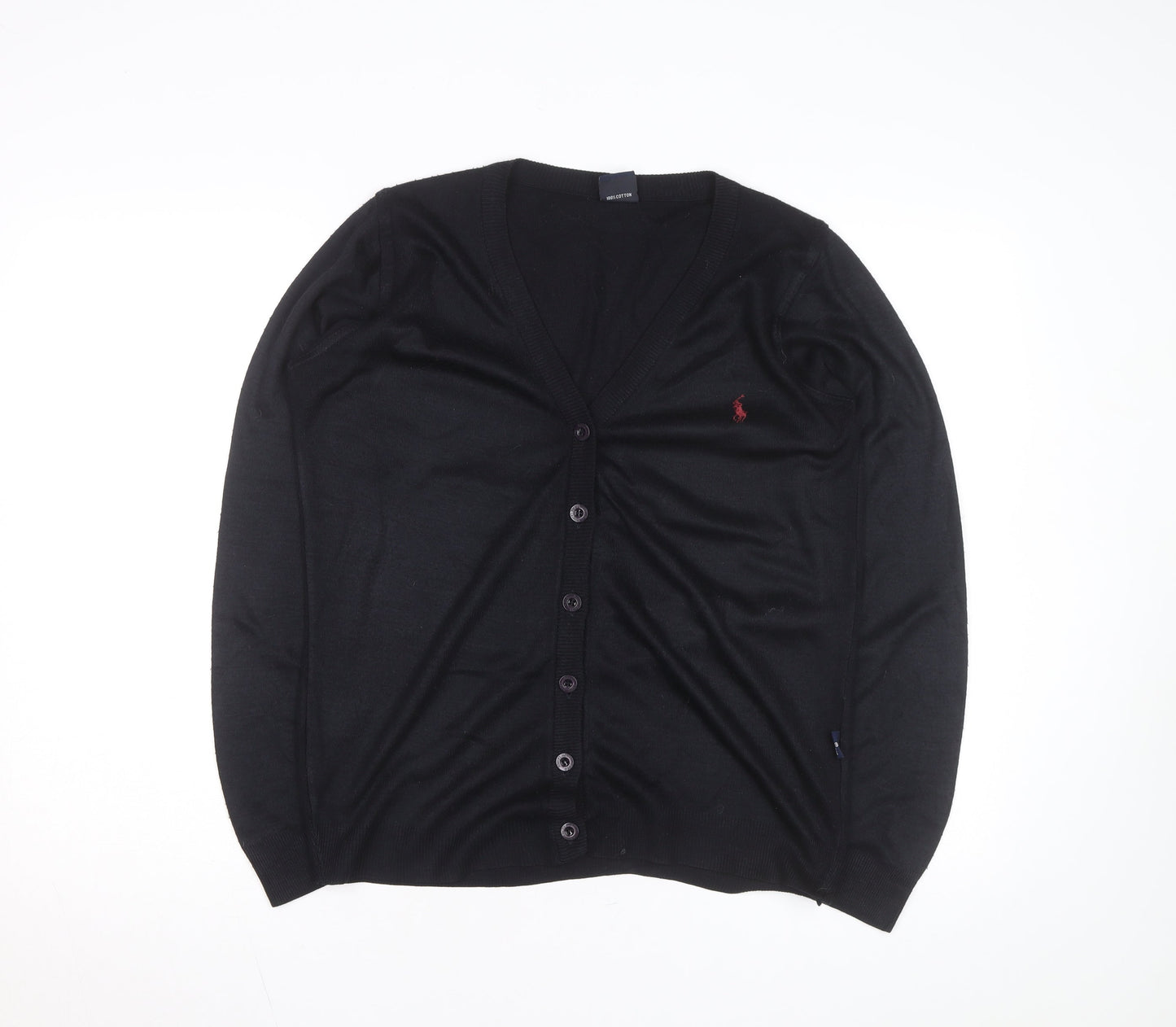 Ralph Lauren Men's Black Cotton V-Neck Cardigan M