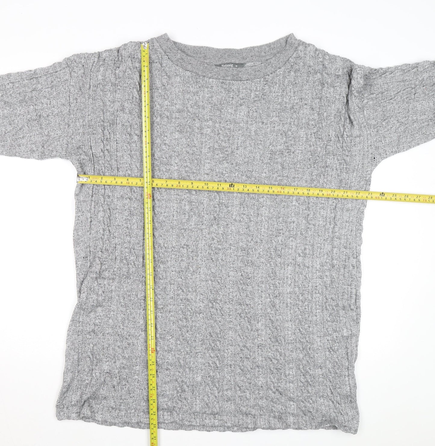 Nutmeg Women Grey Cable-Knit Pullover Jumper Size 16