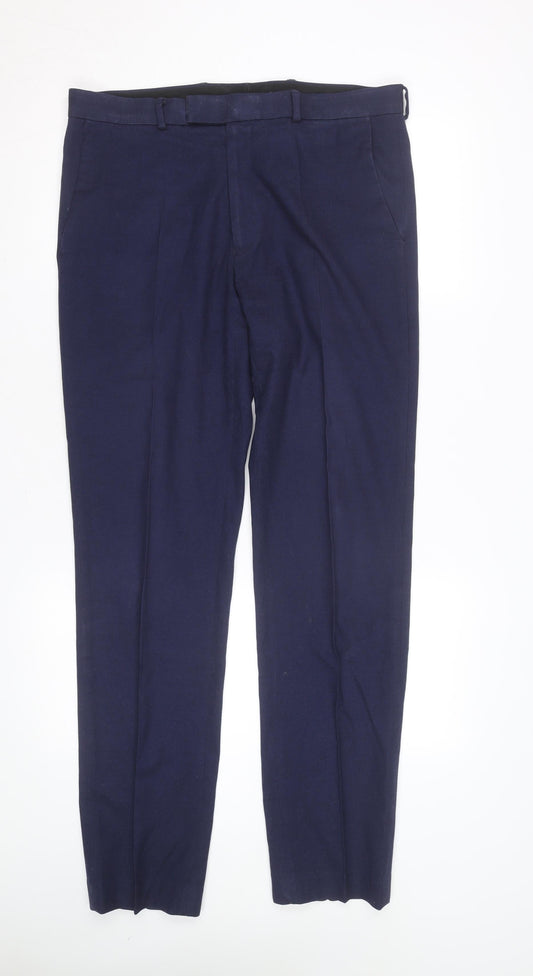 Marks and Spencer Men's Blue Slim Fit Chino Trousers 34W 31L