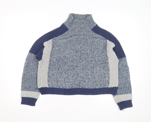 Whistles Women's Blue Chunky High Neck Knit Jumper Size S