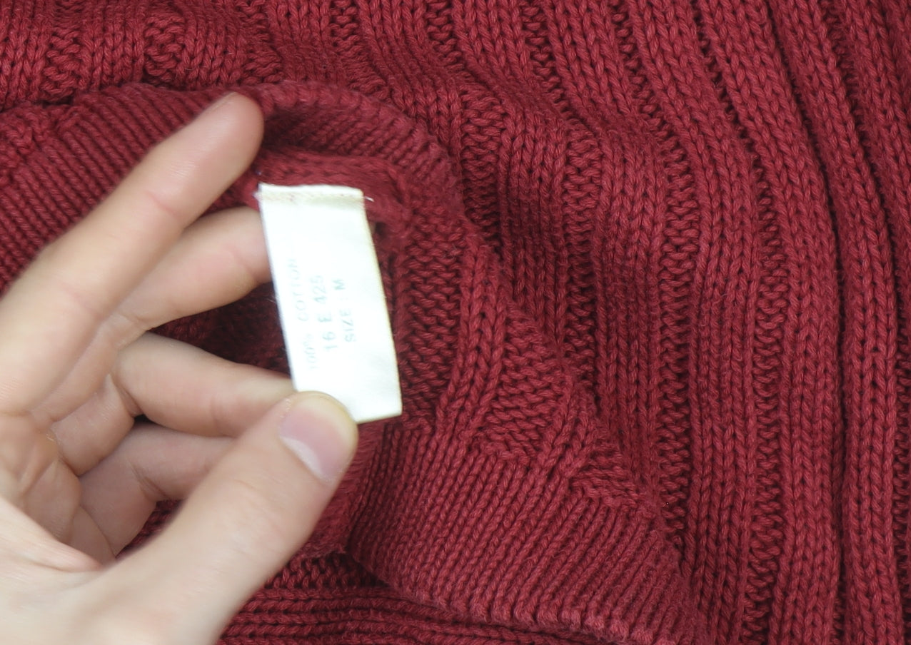 Old Ireland Utility Women's Red V-Neck Ribbed Cotton Jumper Size M
