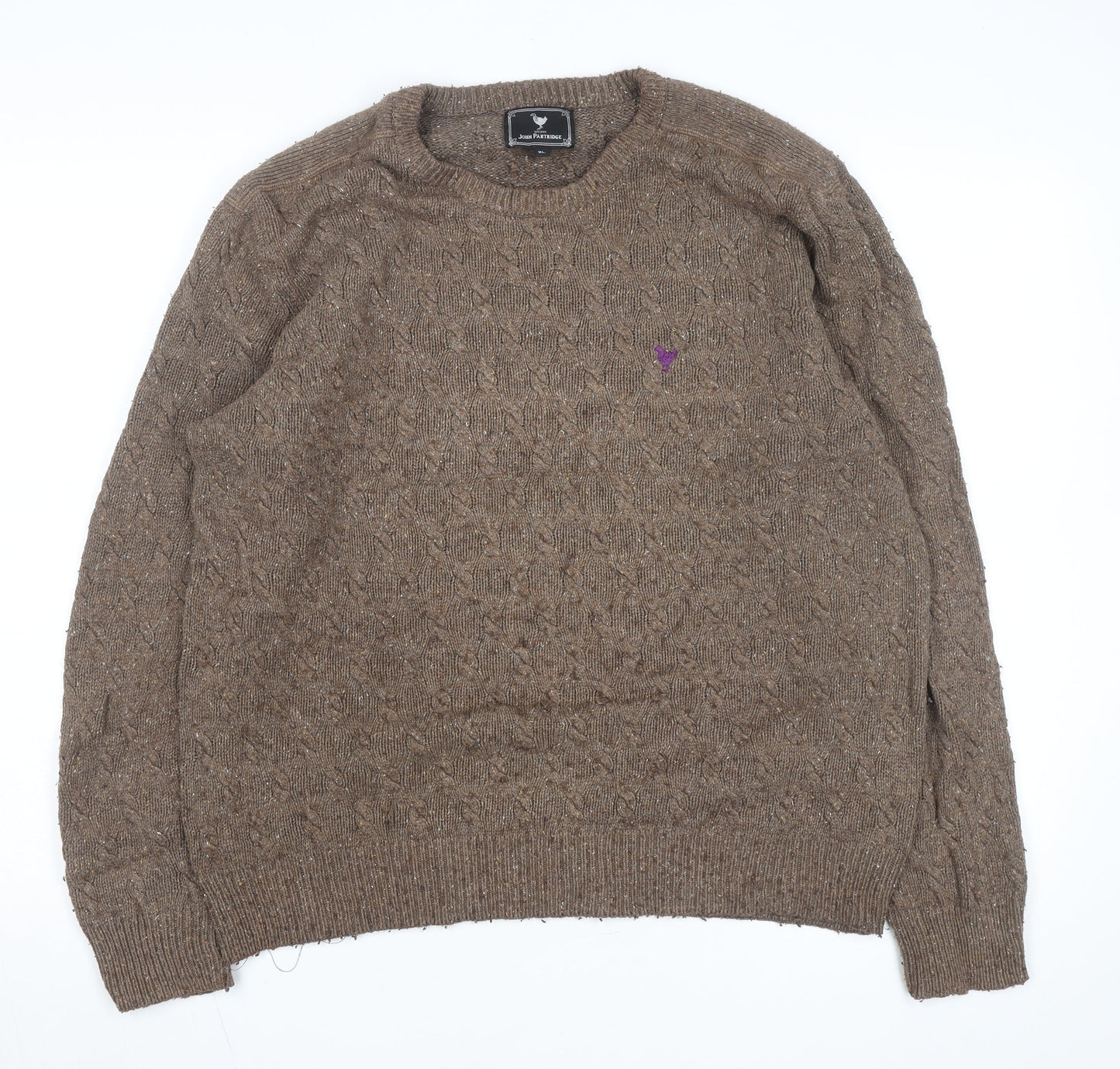 John Partridge Men’s Brown Cable-Knit Wool Blend Jumper XL