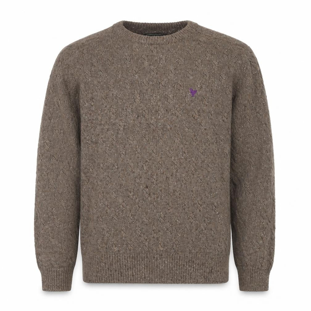 John Partridge Men’s Brown Cable-Knit Wool Blend Jumper XL