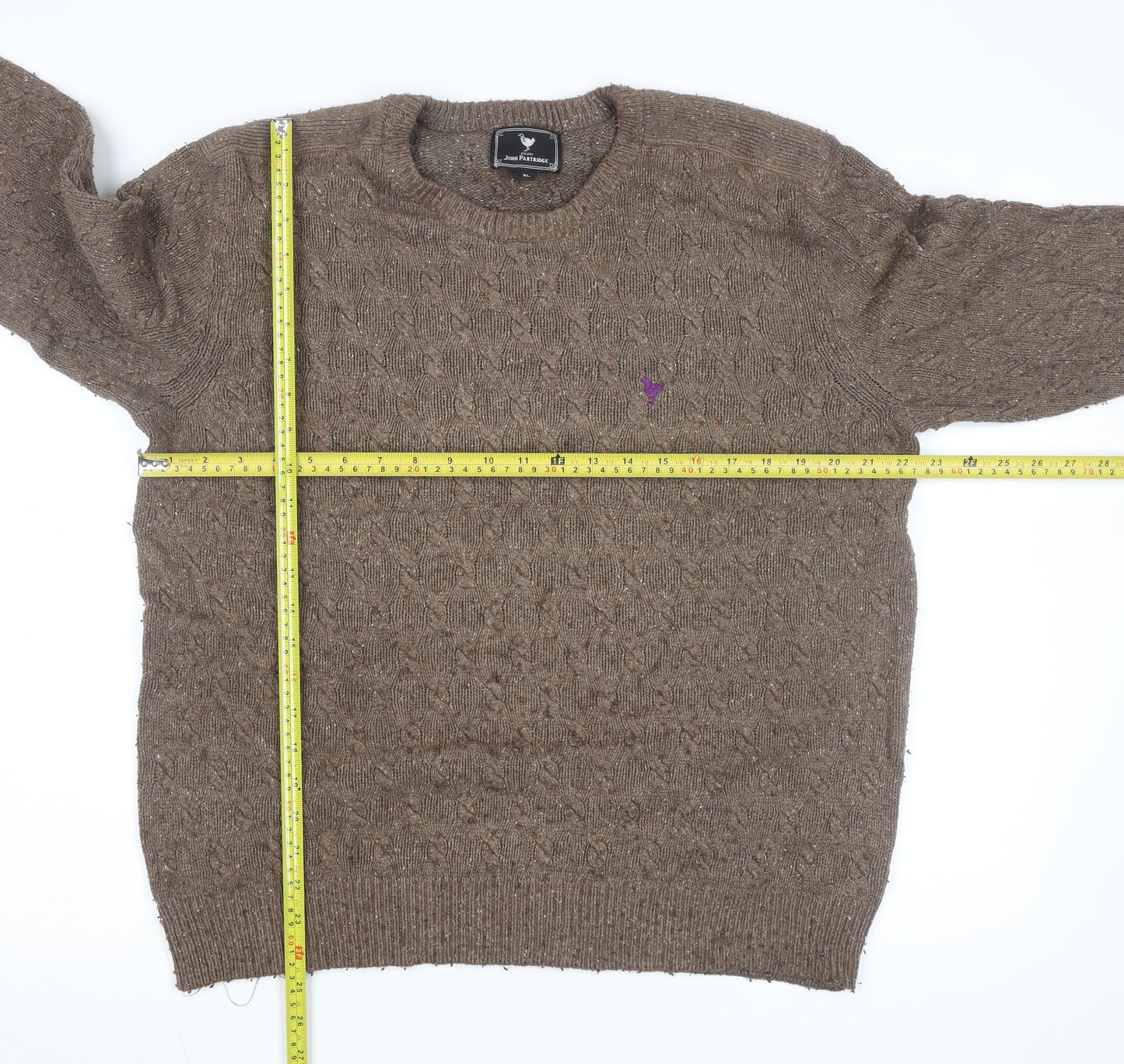 John Partridge Men’s Brown Cable-Knit Wool Blend Jumper XL
