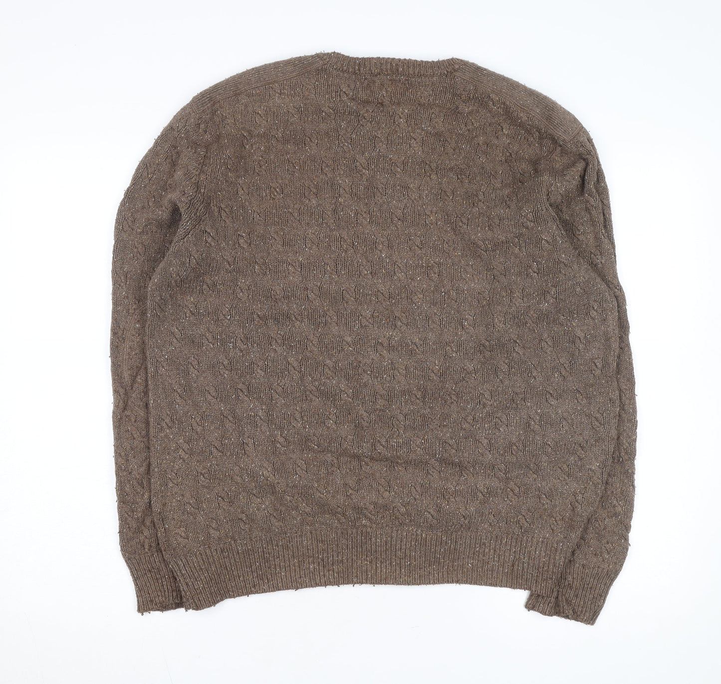 John Partridge Men’s Brown Cable-Knit Wool Blend Jumper XL