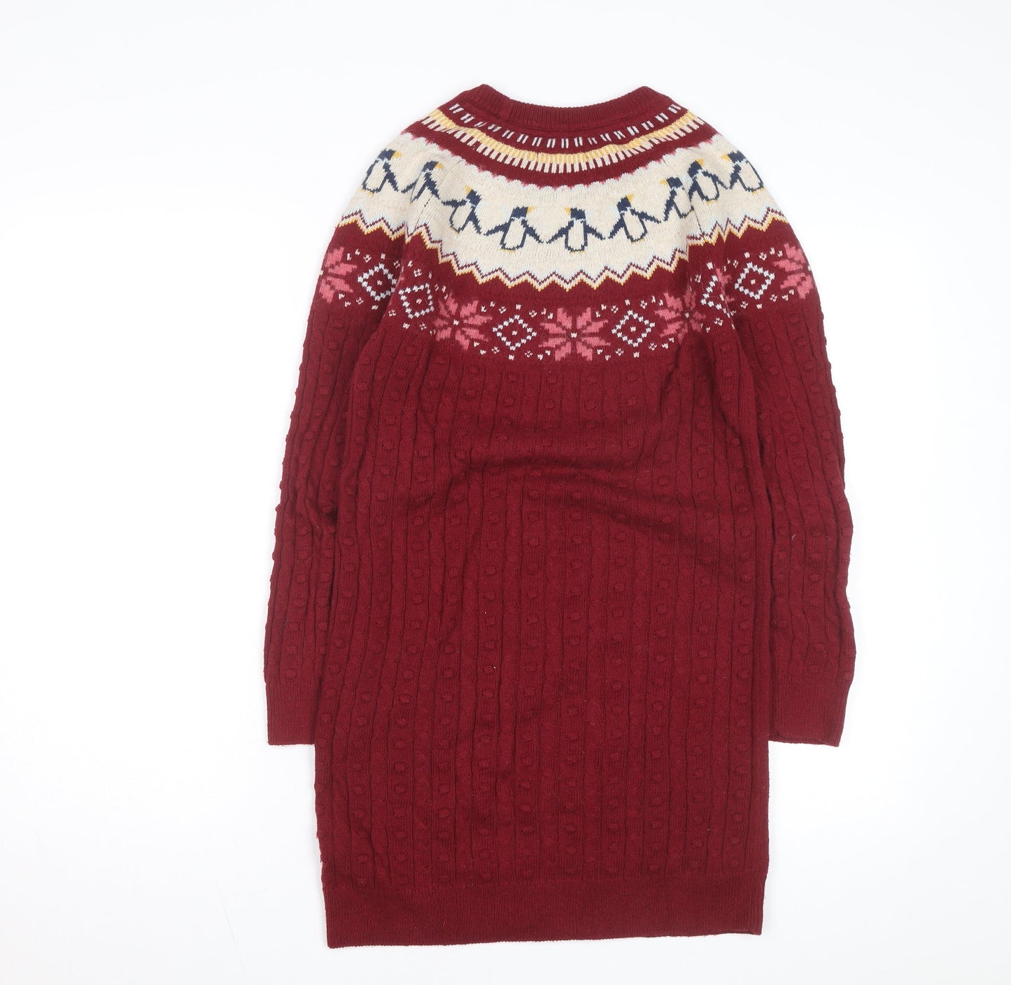 FatFace Girls Red Penguin Knit Sweater Dress 12-13 Years Winter Fair Isle