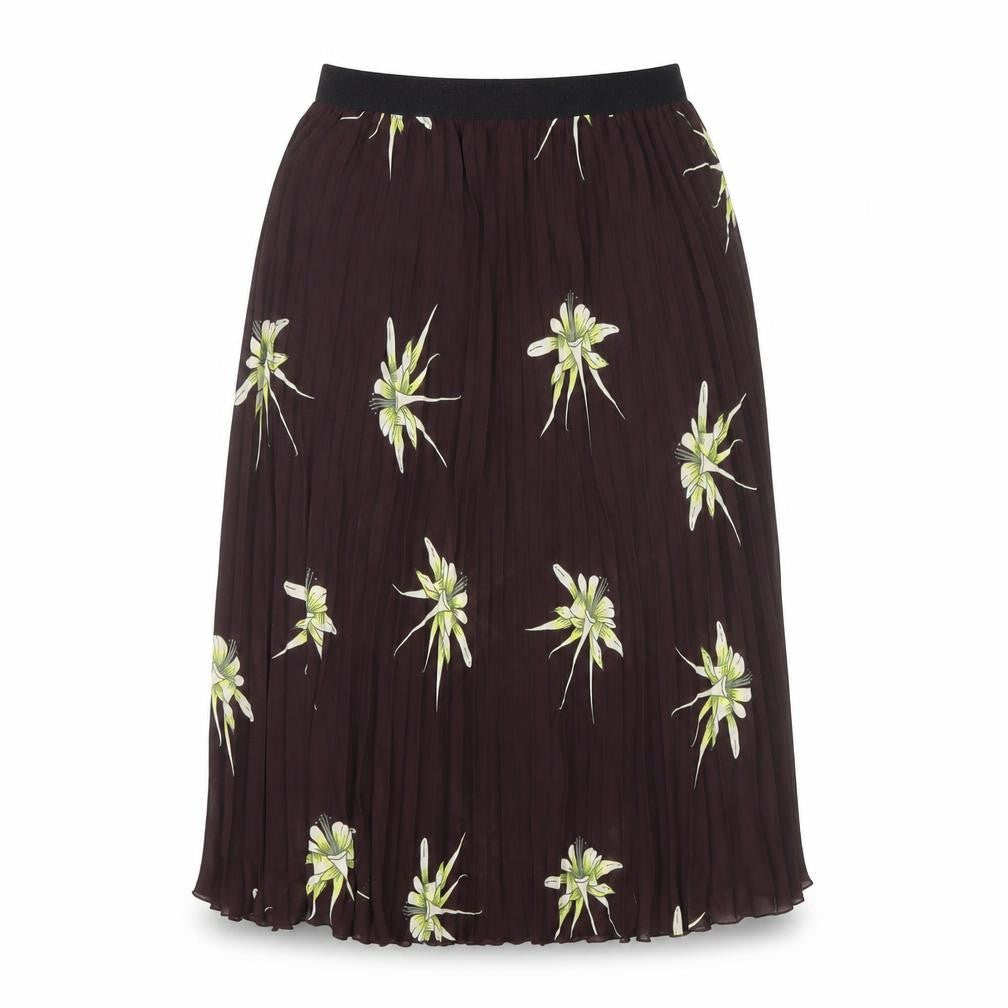 H&M Women's Brown Floral Pleated Midi Skirt Size 12