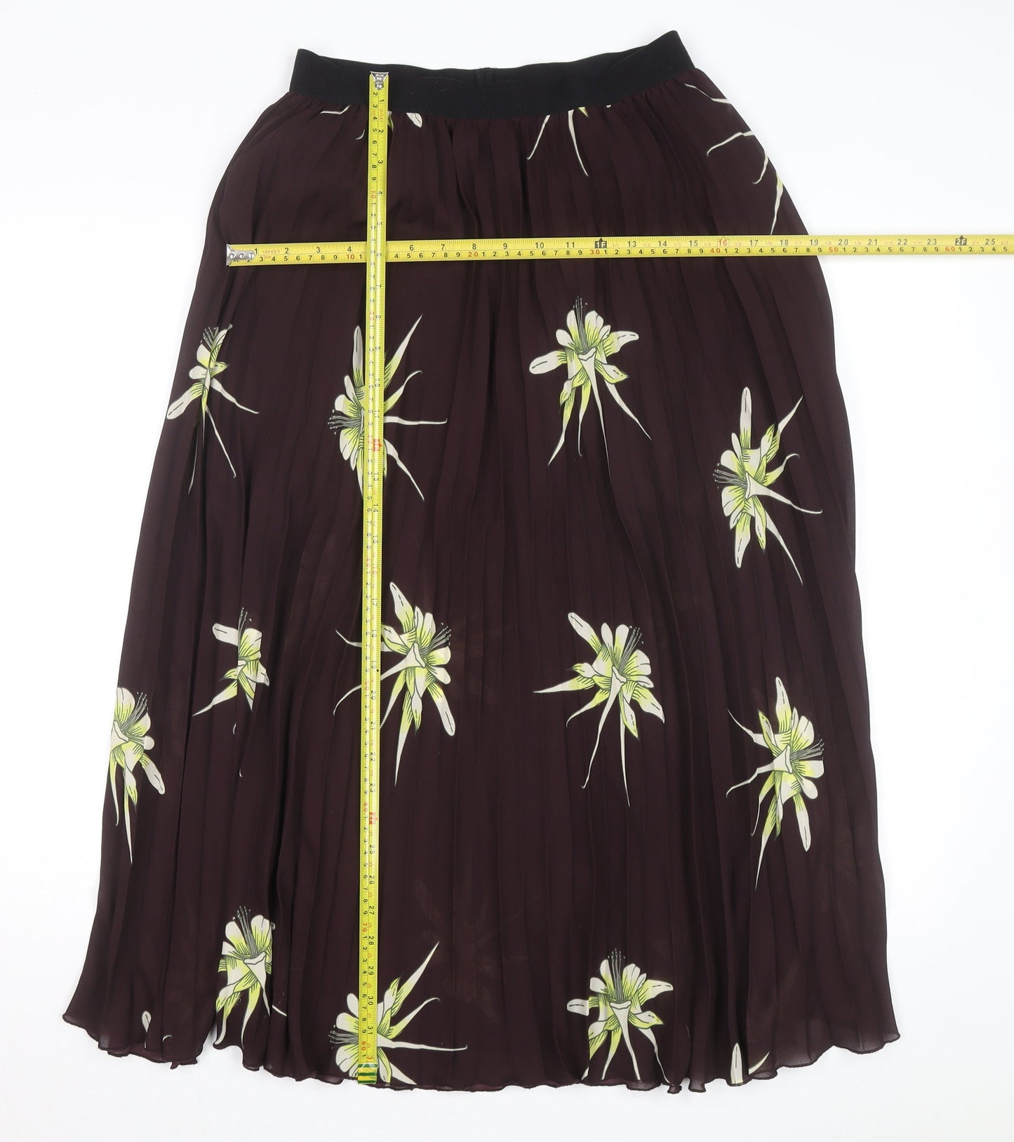 H&M Women's Brown Floral Pleated Midi Skirt Size 12