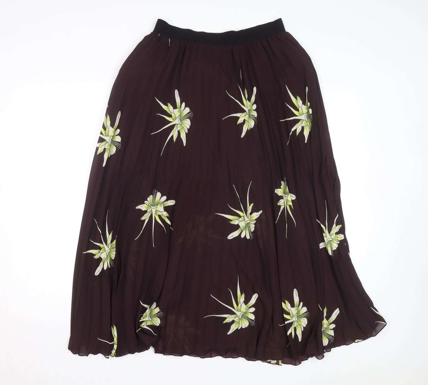H&M Women's Brown Floral Pleated Midi Skirt Size 12