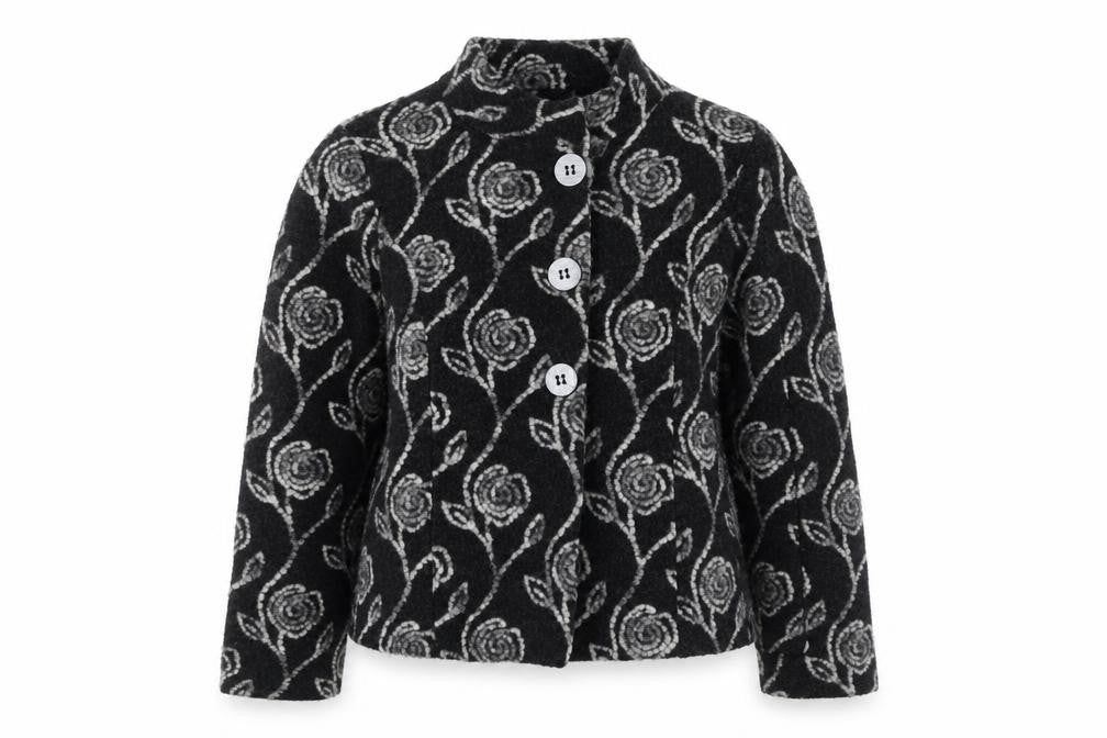 Kaliko Women’s Black Floral Wool Blend Cardigan Size 12