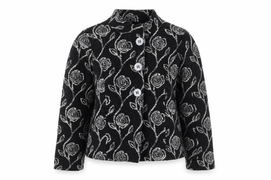 Kaliko Women’s Black Floral Wool Blend Cardigan Size 12