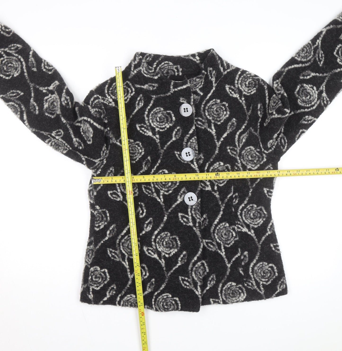 Kaliko Women’s Black Floral Wool Blend Cardigan Size 12