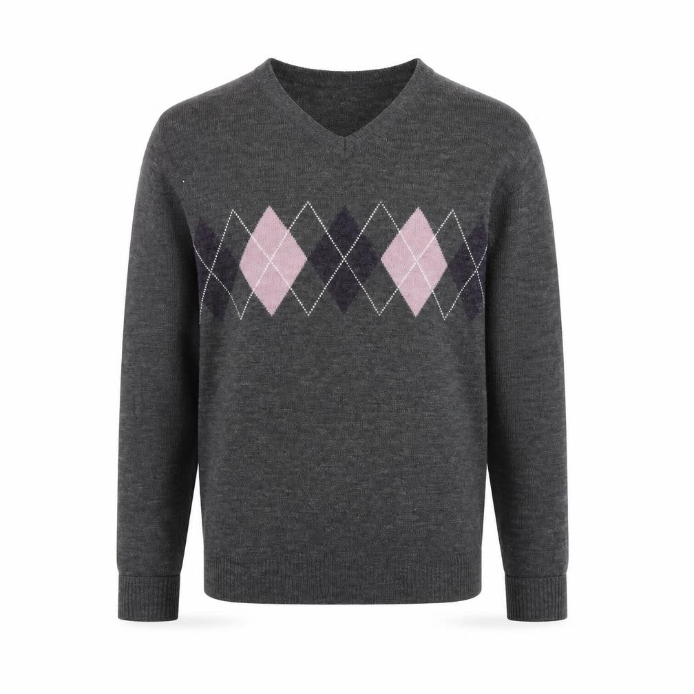 Premier Man Men's Grey Argyle V-Neck Wool Blend Jumper Size S