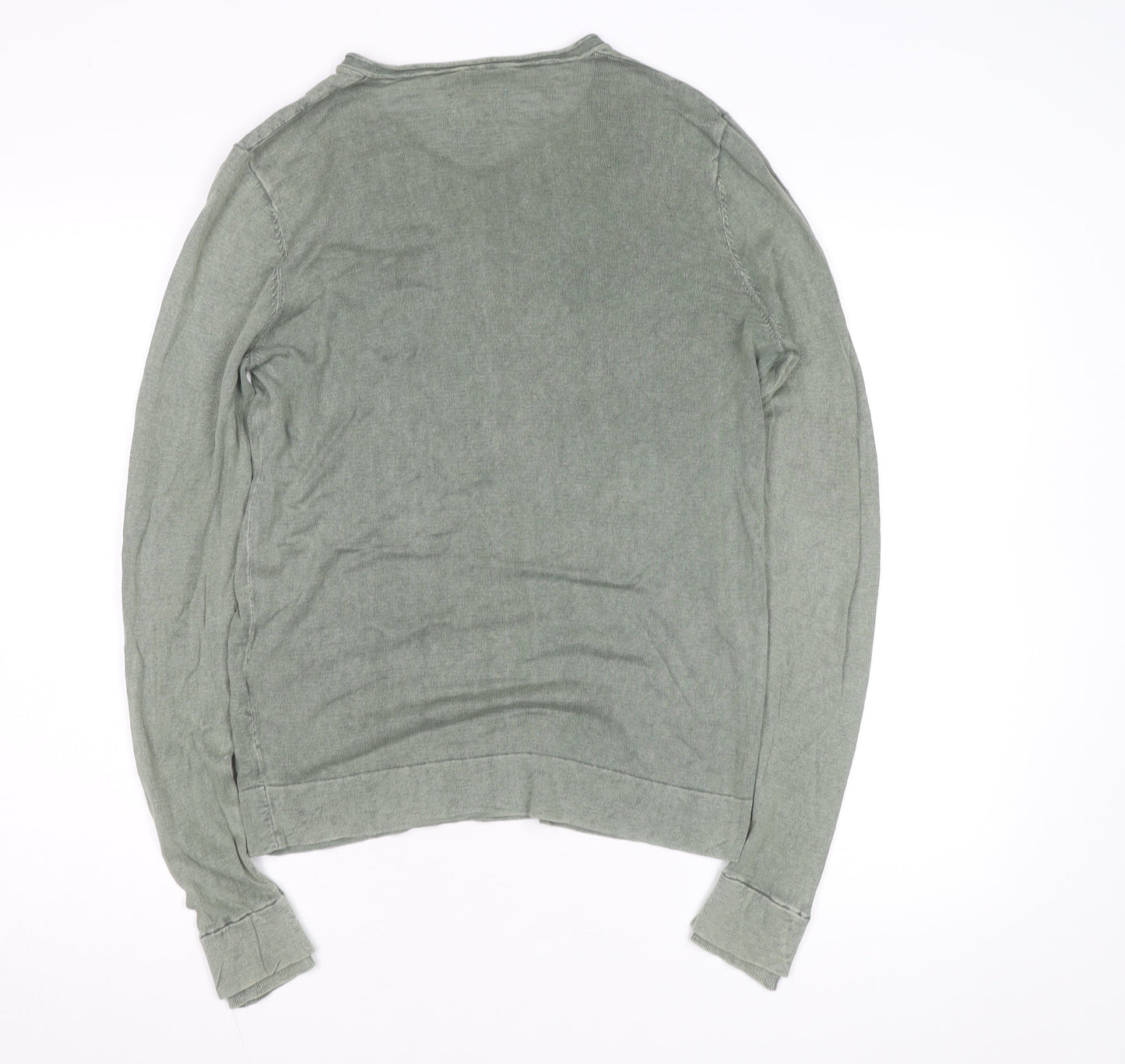 Replay Men's Green Long Sleeve V-Neck Cotton Casual Top M