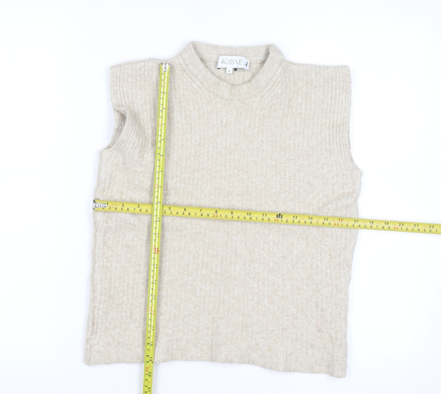 Aligne Women’s Beige Wool Blend Mock Neck Sleeveless Vest Jumper Size S