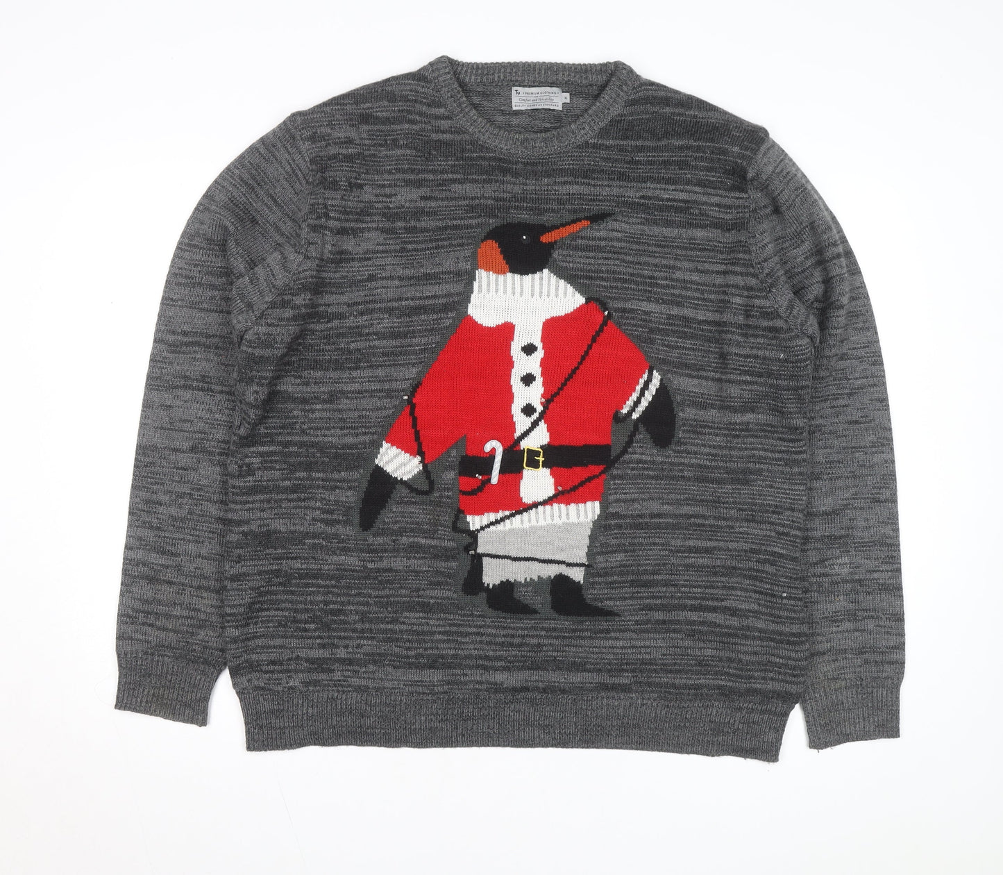 Tu Men's Grey Penguin Christmas Jumper XL Crew Neck Knit