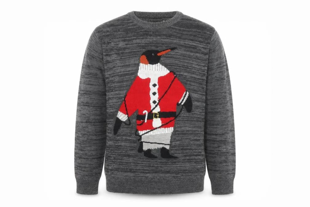Tu Men's Grey Penguin Christmas Jumper XL Crew Neck Knit