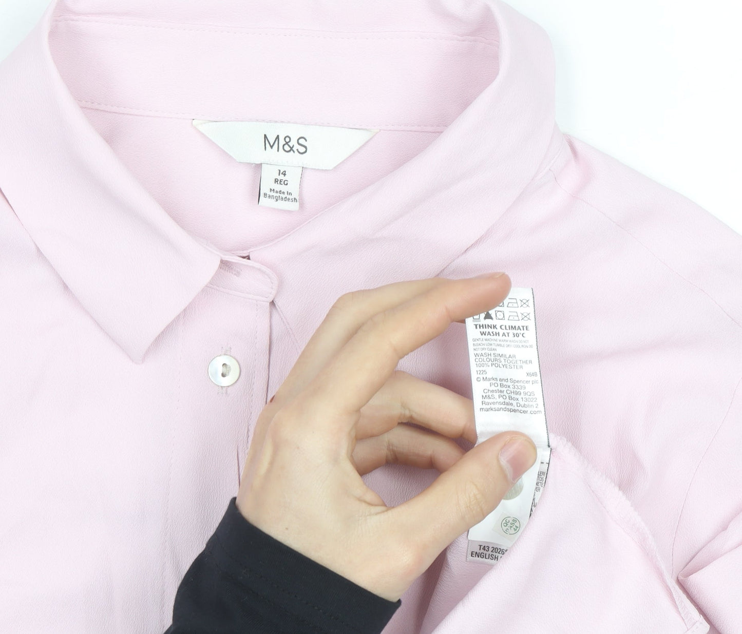 Marks and Spencer Women Pink Regular Fit Long Sleeve Button-Up Shirt Size 14