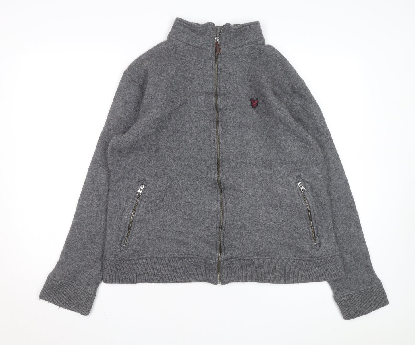 Lyle & Scott Men's Grey Wool Full Zip Jumper XL High Neck
