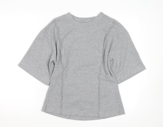 Marks and Spencer Women Grey Size 12 Crew Neck Short Sleeve Knit Jumper