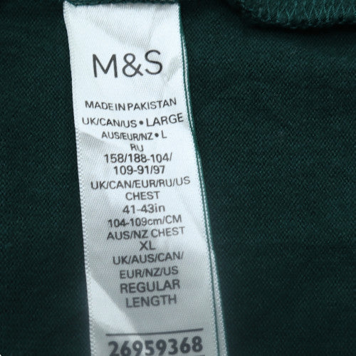 Marks and Spencer Men's Green Striped Long Sleeve Polo Shirt Size L