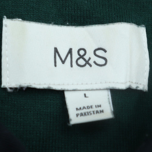 Marks and Spencer Men's Green Striped Long Sleeve Polo Shirt Size L