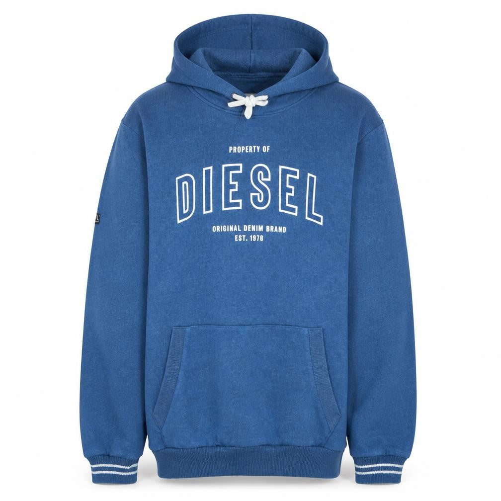 Diesel Mens Blue XXL Pullover Hoodie Cotton Blend Graphic Print