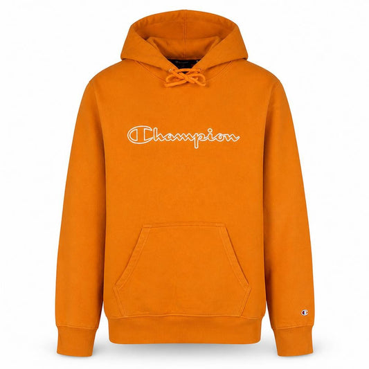 Champion Men's Orange Pullover Hoodie Size L Graphic Logo Fleece