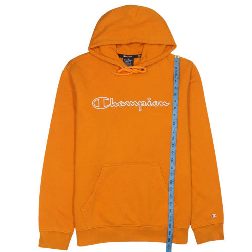 Champion Men's Orange Pullover Hoodie Size L Graphic Logo Fleece