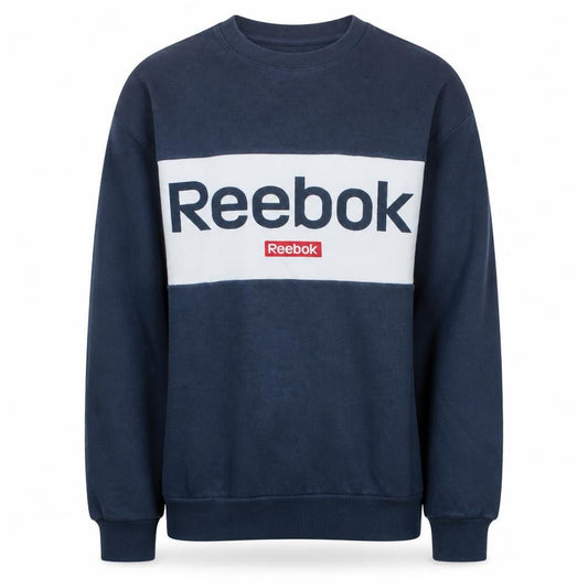 Reebok Men's Blue Pullover Sweatshirt M Crew Neck Logo Sportswear