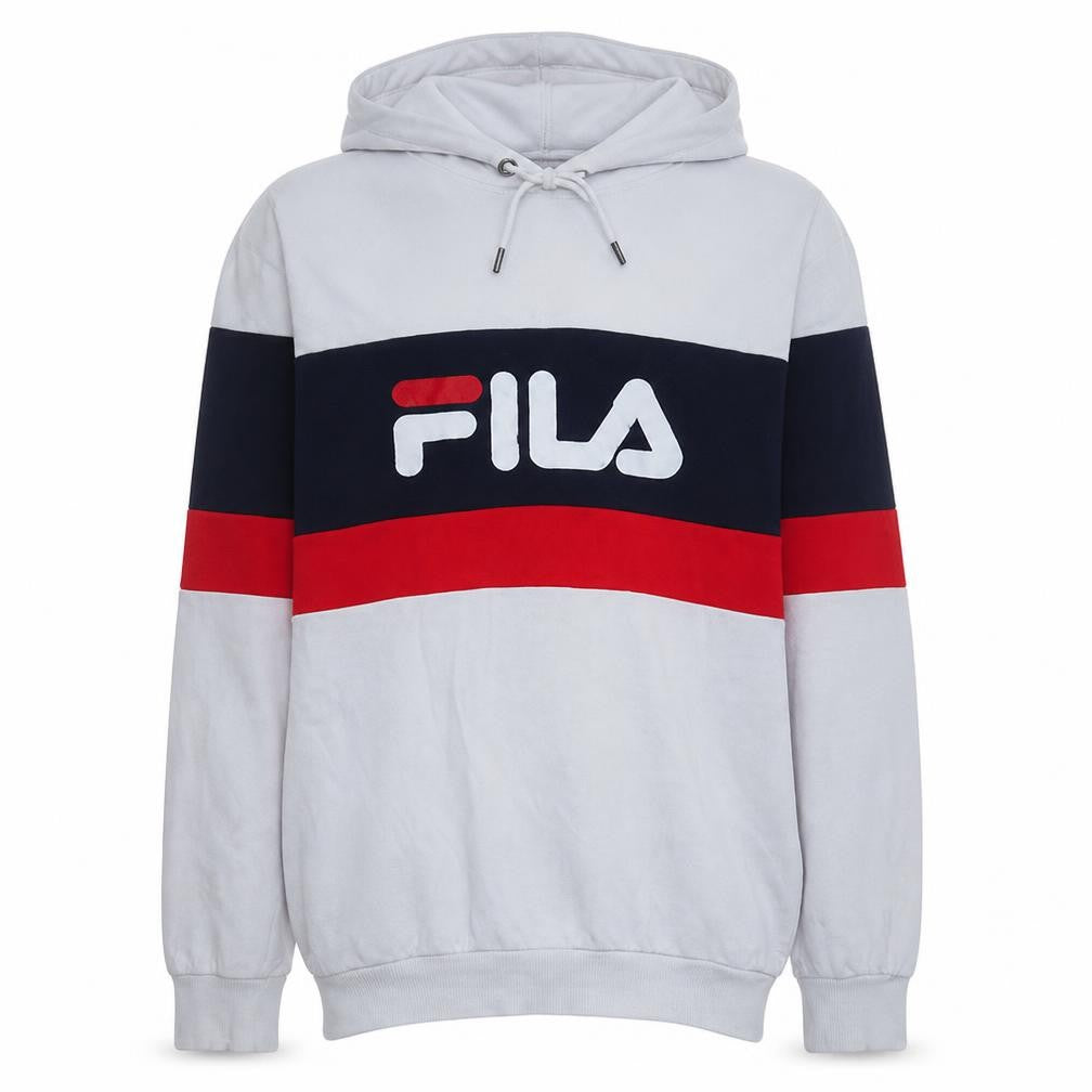 Fila Men’s White Pullover Hoodie L Logo Sports Sweatshirt