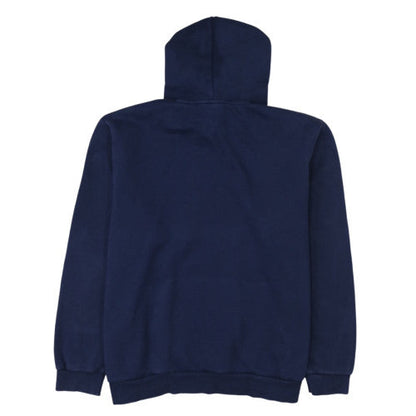 Brand and care label for Puma Men's Navy Blue Pullover Hoodie, size M, Logo Design