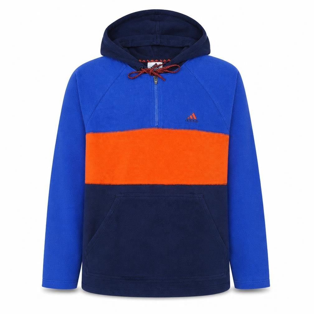 Adidas Mens Blue Orange Quarter Zip Pullover Hoodie M