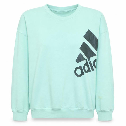 Front view of Adidas women’s mint green long sleeve crew neck sweatshirt, size M
