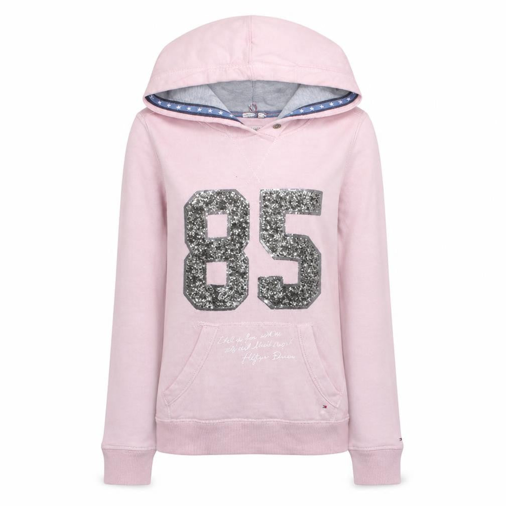 Hilfiger Denim Womens Pink Sequin 85 Pullover Hoodie Size M