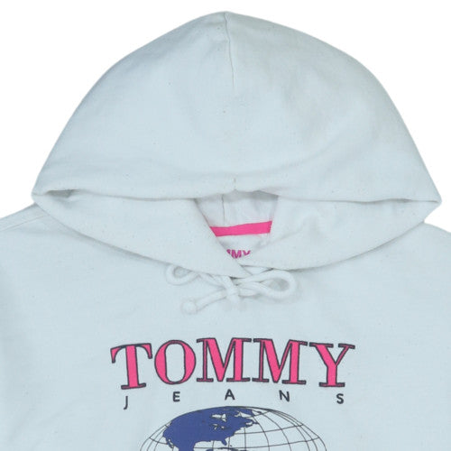 Tommy Jeans Women's White Hooded Pullover Sweatshirt Size M Logo Print