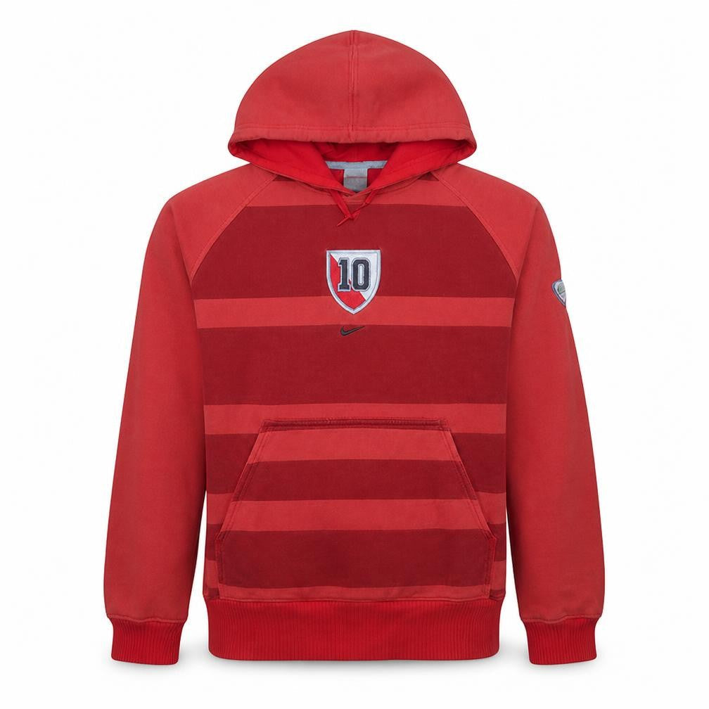 Nike Mens Red Pullover Hoodie Size M Striped Embroidered 10 Graphic