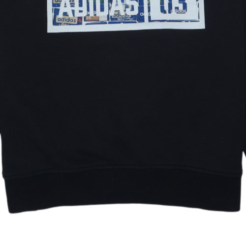 Adidas Mens Black Graphic Logo Crew Neck Sweatshirt Size M