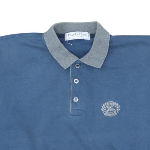 Burberrys Blue Long Sleeve Polo Shirt Men 2XL Cotton Vintage