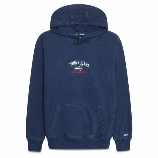 Tommy Jeans Mens Blue Pullover Hoodie L Cotton Graphic Sweatshirt