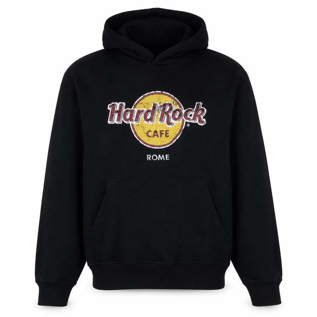 Hard Rock Cafe Rome Men's Black Pullover Hoodie M Fleece