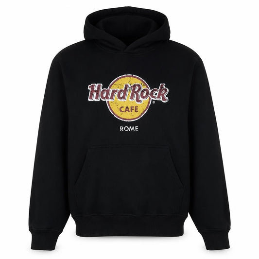 Hard Rock Cafe Rome Men's Black Pullover Hoodie M Fleece
