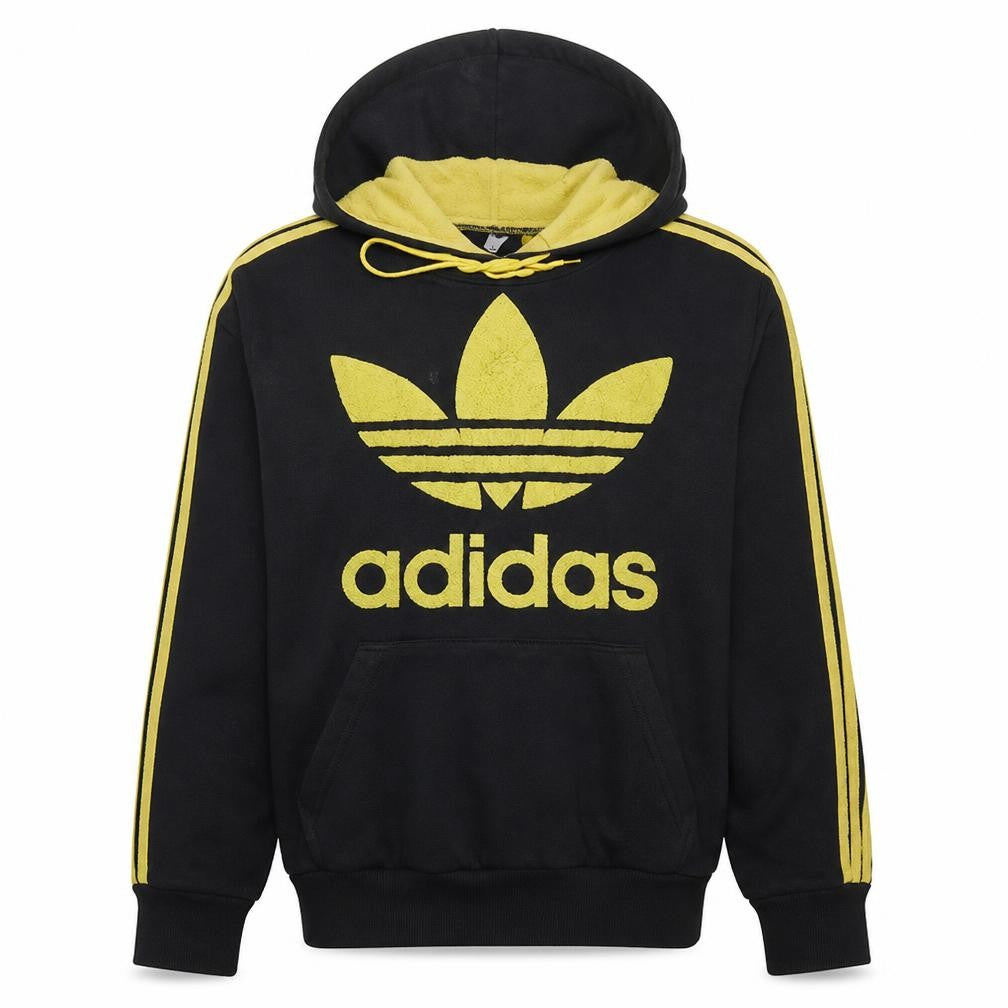 Adidas Mens Black & Yellow Hoodie L Pullover Graphic Print