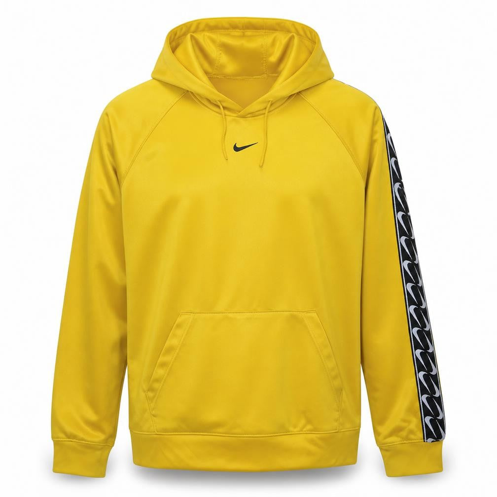 Nike Men's Yellow Small Pullover Hoodie with Logo Tape Sleeves